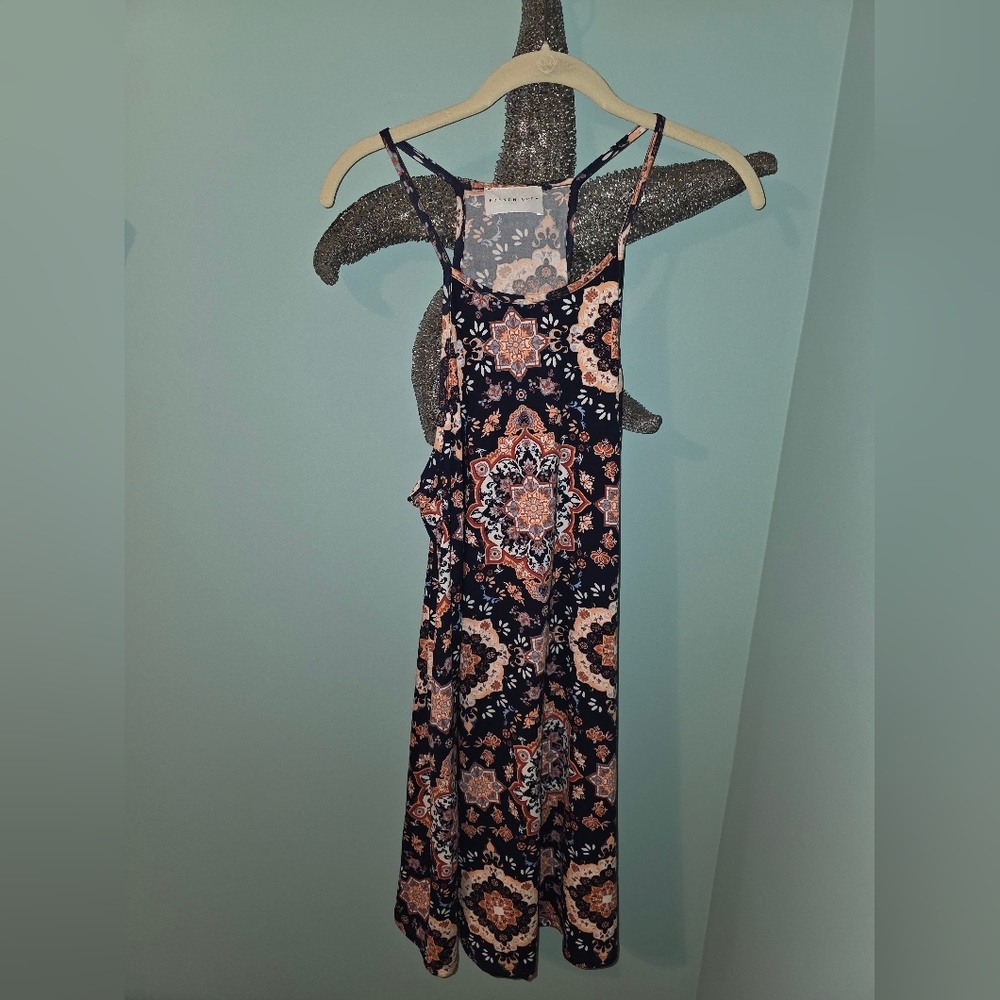 French Grey Navy and Beige Medallion Print Maxi Dress